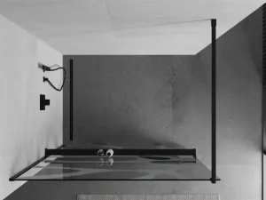 MEXEN/S - KIOTO Sprchová zástena WALK-IN s poličkou a držiakom uterákov 90 x 200, transparent/biely dekor 8 mm, čierna 800-090-121-70-97