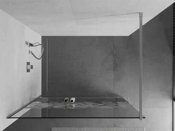 MEXEN/S - KIOTO Sprchová zástena WALK-IN s poličkou a držiakom uterákov 110 x 200, transparent/biely dekor 8 mm, chróm 800-110-121-01-85