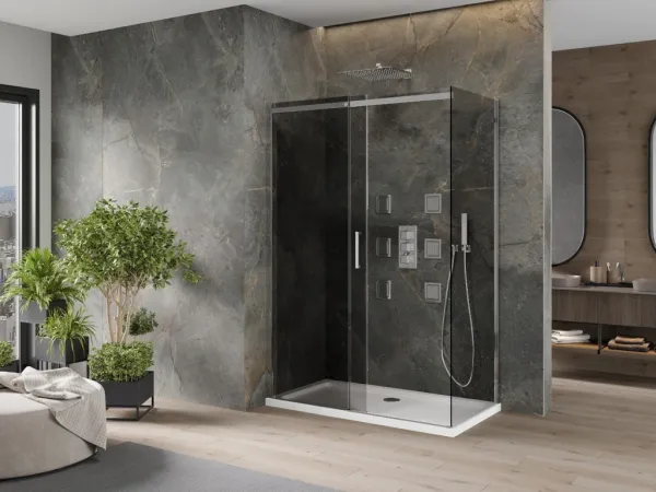 MEXEN/S - Omega sprchovací kút 130 x 70, grafit, chróm + vanička vrátane sifónu 825-130-070-01-40-4010