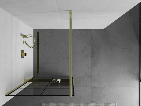 MEXEN/S - KIOTO Sprchová zástena WALK-IN s poličkou a držiakom uterákov 80 x 200, transparent/čierna 8 mm, zlatá 800-080-121-50-77