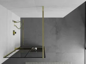 MEXEN/S - KIOTO Sprchová zástena WALK-IN s poličkou a držiakom uterákov 80 x 200, transparent/čierna 8 mm, zlatá 800-080-121-50-77