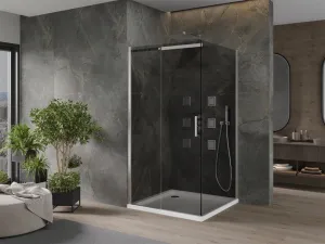 MEXEN/S - Omega sprchovací kút 100 x 100, grafit, chróm + vanička vrátane sifónu 825-100-100-01-40-4010