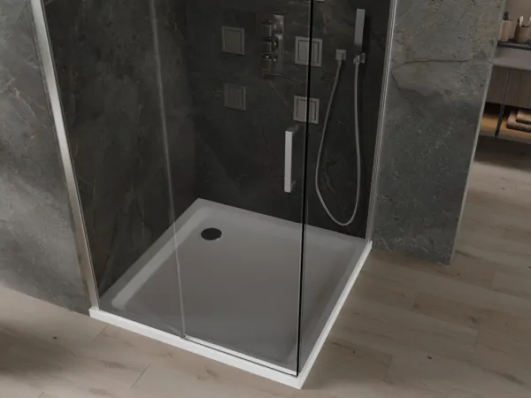 MEXEN/S - Omega sprchovací kút 100 x 100, grafit, chróm + vanička vrátane sifónu 825-100-100-01-40-4010