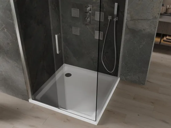 MEXEN/S - Omega sprchovací kút 100 x 100, grafit, chróm + vanička vrátane sifónu 825-100-100-01-40-4010