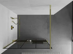 MEXEN/S - KIOTO Sprchová zástena WALK-IN s poličkou a držiakom uterákov 110 x 200, transparent/čierna 8 mm, zlatá 800-110-121-50-77
