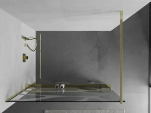 MEXEN/S - KIOTO Sprchová zástena WALK-IN s poličkou a držiakom uterákov 110 x 200, transparent/bialy vzór 8 mm, zlatá 800-110-121-50-97