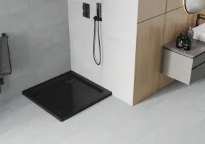 MEXEN/S - Flat Sprchová vanička štvorcová slim 100 x 100, čierna + čierny sifón 40701010B