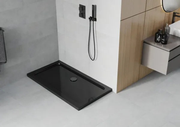 MEXEN/S - Flat sprchová vanička obdĺžniková slim 140 x 70, čierna + čierny sifón 40707014B