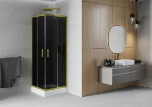 MEXEN/S - Rio sprchovací kút štvorec 80 x 80, grafit, zlato + vanička Rio vrátane výpuste 860-080-080-50-40-4510