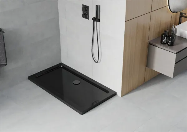 MEXEN/S - Flat sprchová vanička obdĺžniková slim 130 x 70, čierna + čierny sifón 40707013B
