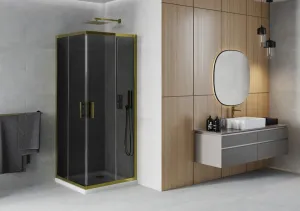 MEXEN/S - Rio sprchovací kút štvorec 80x80, grafit, zlatá + biela vanička so sifónom 860-080-080-50-40-4010G