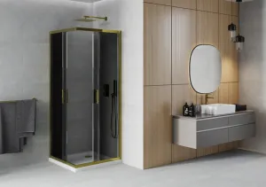 MEXEN/S - Rio sprchovací kút štvorec 80x80, grafit, zlatá + biela vanička so sifónom 860-080-080-50-40-4010G