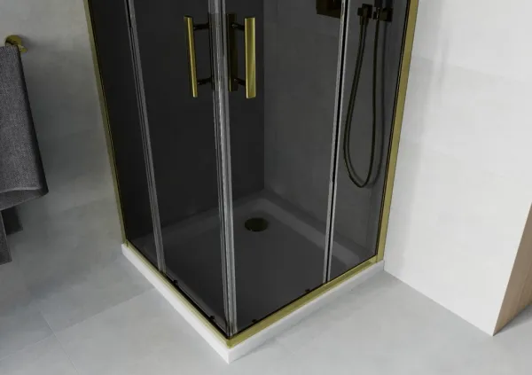 MEXEN/S - Rio sprchovací kút štvorec 80x80, grafit, zlatá + biela vanička so sifónom 860-080-080-50-40-4010G