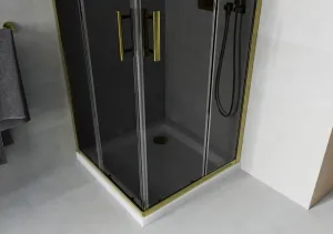 MEXEN/S - Rio sprchovací kút štvorec 80x80, grafit, zlatá + biela vanička so sifónom 860-080-080-50-40-4010G