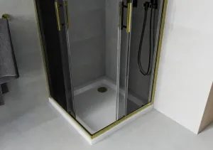 MEXEN/S - Rio sprchovací kút štvorec 90x90, grafit, zlatá + biela vanička so sifónom 860-090-090-50-40-4010G