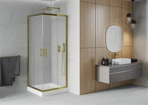 MEXEN/S - Rio sprchovací kút štvorec 80 x 80, dekor, zlato + vanička Rio vrátane výpuste 860-080-080-50-30-4510