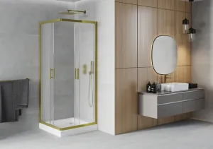 MEXEN/S - Rio sprchovací kút štvorec 80 x 80, dekor, zlato + vanička Rio vrátane výpuste 860-080-080-50-30-4510