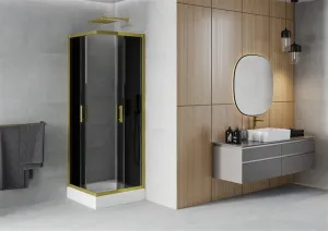 MEXEN/S - Rio sprchovací kút štvorec 80 x 80, grafit, zlato + vanička Rio vrátane výpuste 860-080-080-50-40-4510