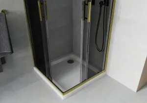 MEXEN/S - Rio sprchovací kút štvorec 80x80, grafit, zlatá + biela vanička so sifónom 860-080-080-50-40-4010G