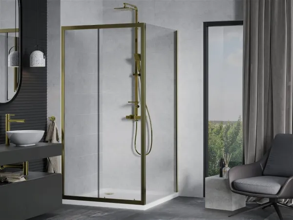 MEXEN/S - Apia Sprchovací kút 90x90, transparent, zlato + vanička so sifónom 840-090-090-50-00-4010G