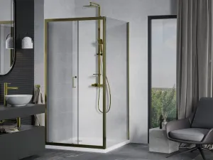 MEXEN/S - Apia Sprchovací kút 90x90, transparent, zlato + vanička so sifónom 840-090-090-50-00-4010G