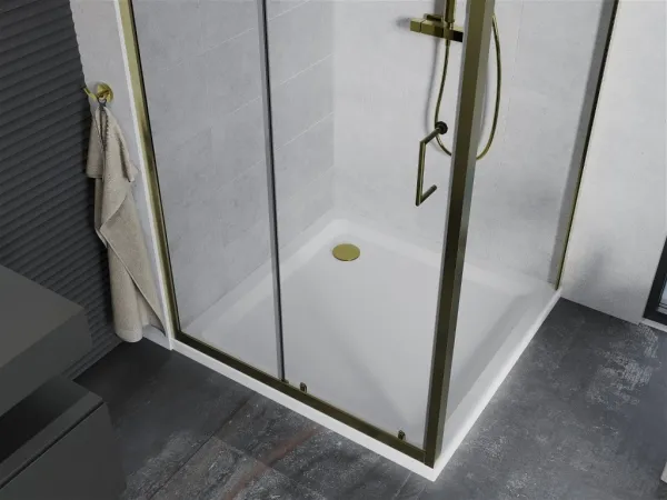 MEXEN/S - Apia Sprchovací kút 90x90, transparent, zlato + vanička so sifónom 840-090-090-50-00-4010G