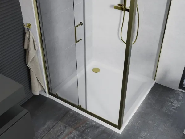 MEXEN/S - Apia Sprchovací kút 90x90, transparent, zlato + vanička so sifónom 840-090-090-50-00-4010G