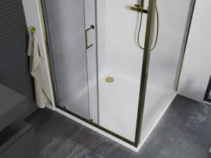 MEXEN/S - Apia Sprchovací kút 90x90, transparent, zlato + vanička so sifónom 840-090-090-50-00-4010G