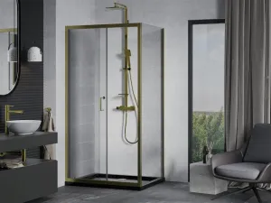 MEXEN/S - Apia Sprchovací kút 130x100, transparent, zlato + vanička so sifónom 840-130-100-50-00-4070G