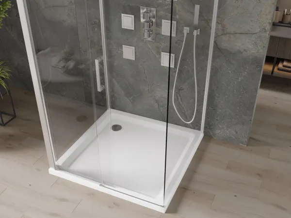 MEXEN/S - OMEGA sprchovací kút 3-stenný 100x100, transparent, chróm + vanička vrátane sifónu 825-100-100-01-00-3s-4010