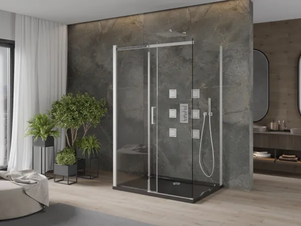 MEXEN/S - OMEGA sprchovací kút 3-stenný 110x80, transparent, chróm + vanička vrátane sifónu 825-110-080-01-00-3s-4070