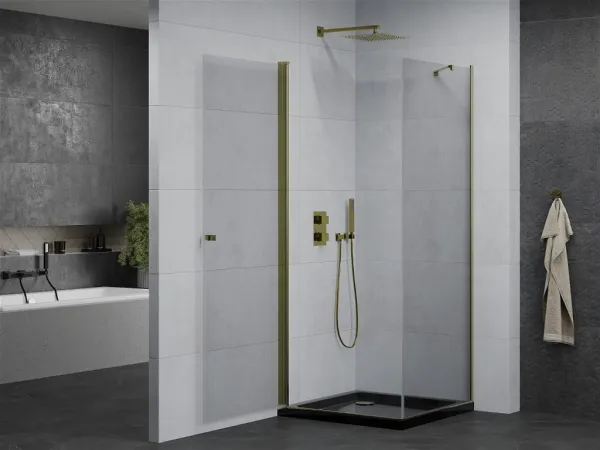 MEXEN/S - Pretória sprchovací kút 100x100, transparent, zlatá + sprchová vanička vrátane sifónu 852-100-100-50-00-4070G