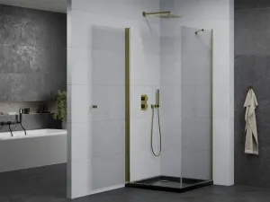 MEXEN/S - Pretória sprchovací kút 100x100, transparent, zlatá + sprchová vanička vrátane sifónu 852-100-100-50-00-4070G