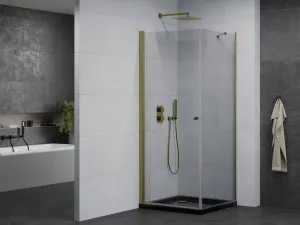 MEXEN/S - Pretória sprchovací kút 100x100, transparent, zlatá + sprchová vanička vrátane sifónu 852-100-100-50-00-4070G