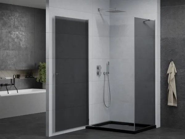 MEXEN/S - Pretória sprchovací kút 80x90, grafit, chróm + sprchová vanička vrátane sifónu 852-080-090-01-40-4070