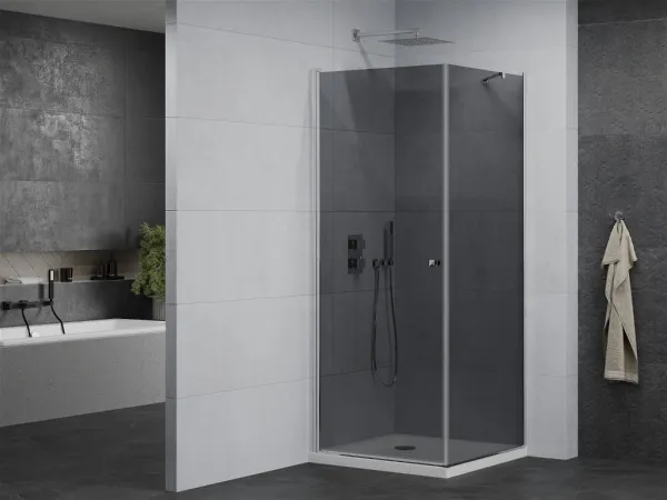 MEXEN/S - Pretória sprchovací kút 80x80, grafit, chróm + sprchová vanička vrátane sifónu 852-080-080-01-40-4010