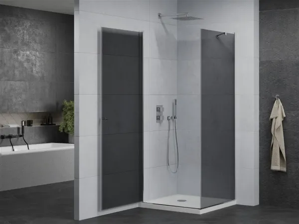 MEXEN/S - Pretória sprchovací kút 80x80, grafit, chróm + sprchová vanička vrátane sifónu 852-080-080-01-40-4010