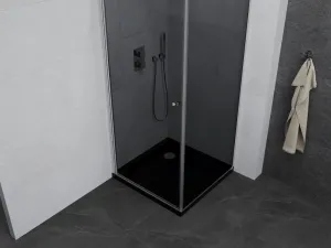 MEXEN/S - Pretória sprchovací kút 80x80, grafit, chróm + sprchová vanička vrátane sifónu 852-080-080-01-40-4070