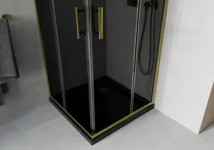 MEXEN/S - Rio sprchovací kút 70x70, grafit, zlato + vanička so sifónom 860-070-070-50-40-4070G