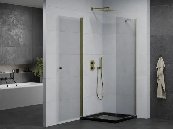 MEXEN/S - Pretória sprchovací kút 80x80, transparent, zlatá + sprchová vanička vrátane sifónu 852-080-080-50-00-4070G
