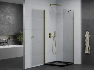 MEXEN/S - Pretória sprchovací kút 80x80, transparent, zlatá + sprchová vanička vrátane sifónu 852-080-080-50-00-4070G