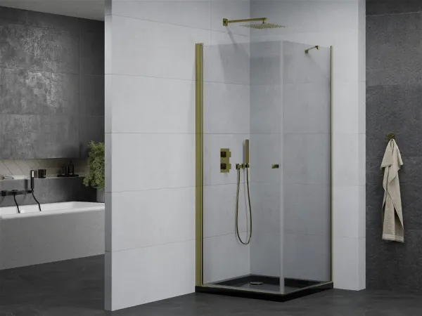 MEXEN/S - Pretória sprchovací kút 80x80, transparent, zlatá + sprchová vanička vrátane sifónu 852-080-080-50-00-4070G