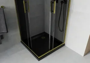 MEXEN/S - Rio sprchovací kút štvorec 90x90, grafit, zlatá + čierna vanička so sifónom 860-090-090-50-40-4070G