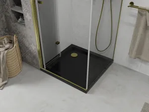 MEXEN/S - Lima sprchovací kút zalamovacie dvere 80 x 80, transparent, zlatý + Flat čierna vanička so sifónom 856-080-080-50-00-4070G