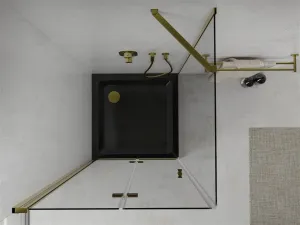 MEXEN/S - Lima sprchovací kút zalamovacie dvere 80 x 80, transparent, zlatý + Flat čierna vanička so sifónom 856-080-080-50-00-4070G