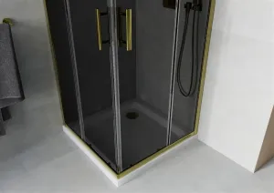 MEXEN/S - Rio sprchovací kút štvorec 70x70, grafit, zlatá + biela vanička so sifónom 860-070-070-50-40-4010G