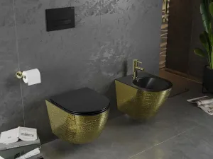 MEXEN - Lena Závesná WC misa vrátane sedátka s slow-slim, duroplast, čierna/zlatá vzor 30224078