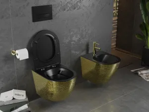 MEXEN - Lena Závesná WC misa vrátane sedátka s slow-slim, duroplast, čierna/zlatá vzor 30224078