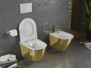 MEXEN - Lena Závesná WC misa vrátane sedátka s slow-slim, duroplast, biela/zlatá 30224006