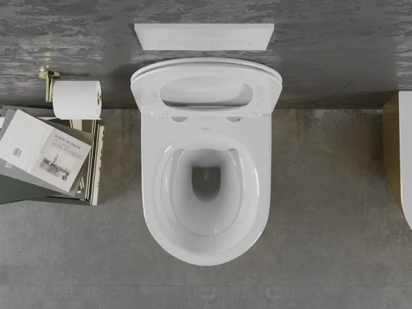 MEXEN - Lena Závesná WC misa vrátane sedátka s slow-slim, duroplast, biela/zlatá 30224006
